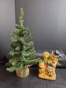 lot 199 image: 24in. Tabletop Tree and Vintage 10in. Snowman Candle