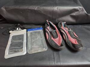 lot 205 image: Aqua Shoes Size 11 and 2 Waterproof Cases