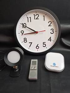 lot 249 image: Mixed Lot Round Wall Clock, Sony Voice Recorder, Gas Knight Device, Small Work Lamp