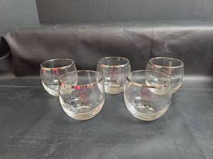 lot 262 image: Set of 5 Vintage Car Low Ball Glasses with Gold Rim