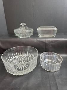 lot 263 image: Covered Candy Dish, Refrigerator Dish, and Bowls