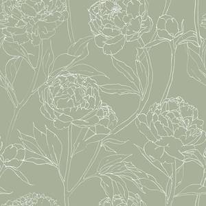 lot 72947 image: Sage Green Sketch Peonies Wallpaper Peel and Stick Vintage Floral Wallpaper for Bedroom Bathroom 17.7x118 Removable Floral Wall Mural Self Adhesive Green Contact Paper for Cabinets Drawers - Retail $20