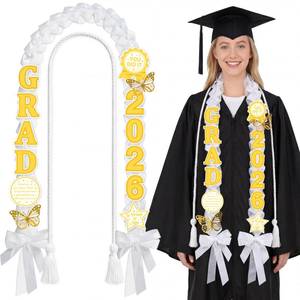 lot 72950 image: 2026 Graduation Lei Set, White Braided Graduation Ribbon Necklace Lei with Honor Cord Gold Butterfly Glitter Letter Bow Decoration DIY Kit for College High School Graduate Gift - Retail $20