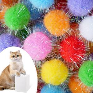 lot 72956 image: 60 Pcs Cat Pom Pom Balls, Interactive Cat Toys, Sparkle Balls for Cats, Extra Large and Fuzzy for Exercise and Entertainment, Multicolor, 1.5 Inch - Retail $10