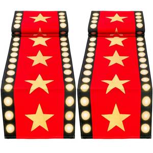 lot 72967 image: 2 Pcs 13 x 72 Inch Movie Night Table Runner with Gold Star Design - Red Carpet Decoration for Birthday Party Supplies��red�� - Retail $13