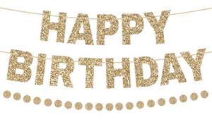 lot 72968 image: Happy Birthday Banner Pre-Strung Glitter Birthday Party Decorations NO DIY Happy Birthday Sign Circle Dots Garland Birthday Hanging Decorations for Women Men Birthday Party Supplies (Gold) - Retail $8