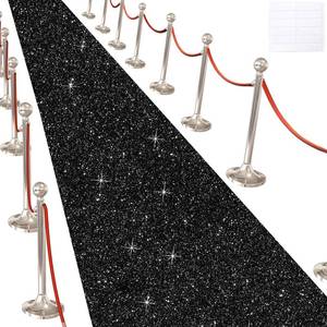 lot 72969 image: Glitter Carpet Runner for Party -200 GSM Thickness Non-Woven Fabric Runner Rug with Adhesive Tape, Hollywood Carpet for Event, Aisle Runner for Wedding Ceremony (Glitter Black, 2.6FTx15FT) - Retail $16