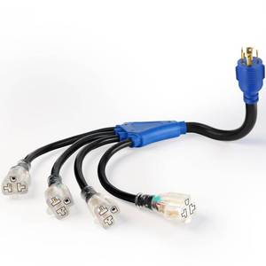 lot 72988 image: 30A to 110V 1520A RV Generator Adapter Cord Compatible with NEMA L14-30P to 4X 5-15R5-20R or 6-156-20R, 4 Prong Locking Generator Plug to 1520A Household Regular Connector 2FT, ETL Listed - Retail $43