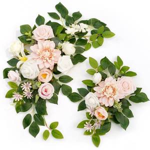 lot 72998 image: Wedding Decor (Pack of 2) Welcome Sign Flower Backdrop Garland for Ceremony Reception Wall Easel Home Decoration Entryway Faux Outdoor Board Head Table Decor (Blush) - Retail $30