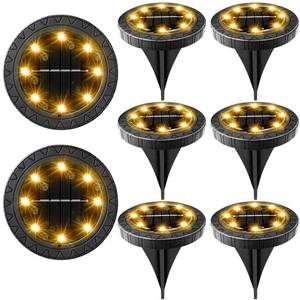 lot 73006 image: Solar Powered 8 Pack Outdoor LED Disk Lights - IP68 Waterproof, Non-Slip, Wear-Resistant Pathway Lights (Warm White), See last picture(part #2 missing) - Retail $26