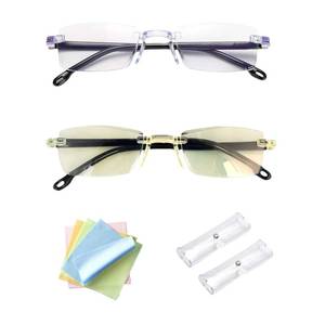 lot 73026 image: 2 Pcs Auto Focus Glasses Self Adjusting, Intelligent Dual Focusing Eyeglasses Smart Zoom Reading Anti-Blue Presbyopia Glass Look Far And Near For Men Women With Case And Glasses Cloth (YellowWhite) - Retail $2,817
