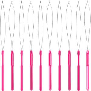 lot 73030 image: 10 Pieces Hair Extension Loop Needle Threader Pulling Hook Tool and Bead Device Tool Loop Threader for Hair or Feather Extensions (Rose Red) - Retail $6
