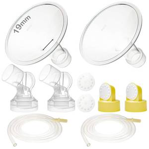lot 73046 image: Pump Parts with 19mm Flanges Compatible with Medela Pump in Style Parts Accessories Breast Pump Not Original Medela Pump Parts Incl. 19mm Flange Breastshield Connector Valve Membrane Tubing - Retail $20