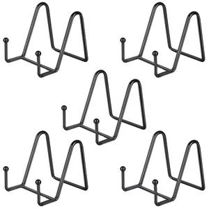 lot 73047 image: 5 Pack 3 Inch Small Plate Holder Display Stands, Mini Metal Black Frame Stand for Picture, Book, Photo Easel, Creation, Collectibles - Retail $10