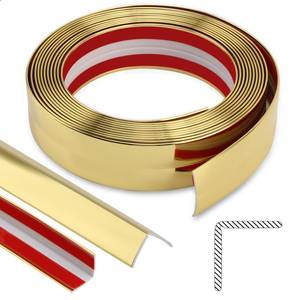 lot 73056 image: Shiny Gold Multifunctional Molding Trim, Peel and Stick Inside Outside Corner Guards for Wall Table Edge Door Frame (16.4ft x 1.18inch) - Retail $12