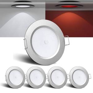 lot 73067 image: 3 LED 12V Push Lights Built-in Switch Interior Bi-Color 12 Volt Red LED Puck Light Full Aluminum RV Dimmable Flush Mount Light for Camper, Boat, Trailer 4Pcs (Silver, Cool White) - Retail $33