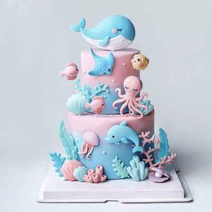 lot 73071 image: Under the Sea Ocean Birthday Cake Decorations Sea Ocean Party Favor Supplies for Sea Ocean Theme Baby Shower Birthday Party - Retail $14