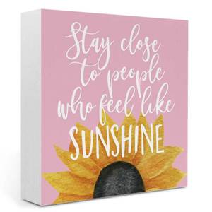 lot 73081 image: Sunflowers Pink Room Decor Sunflower Gifts for Women Spring Decor Pink Accessories Sunflower Wooden Box Sign for Home Office Desk Tabletop Shelf - Retail $10