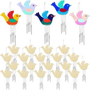 lot 73083 image: 24 Pieces Bird Wooden Wind Chime Craft Kit for Kids DIY Make Your Own Wind Chimes Decorative Wooden Hanging for Classroom Outdoor Garden Patio Balcony Arts Crafts Supplies - Retail $15