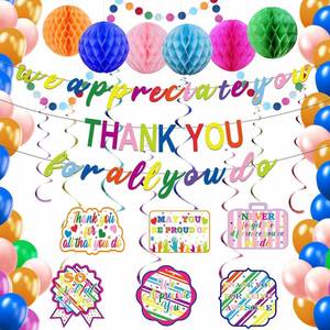 lot 73084 image: We Appreciate You Decorations,Pre-Strung Iridescent Thank You for All You Do Banner,Work Office Party Decoration for Employee Worker Staff Teacher Appreciation Fathers Mothers Day Farewell Party Decor - Retail $19