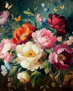 lot 73091 image: Flowers Paint by Numbers Kit for Adults-Butterfly Adult Paint by Number Kits on Canvas,Flowers Painting by Number Adult for Gift Home Wall Decor(16x20inch) - Retail $9