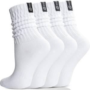 lot 73104 image: Scrunch Cotton Socks, Slouch Calf Breathable Soft Socks for Women and Men, 4 Pairs (White,M) - Retail $17