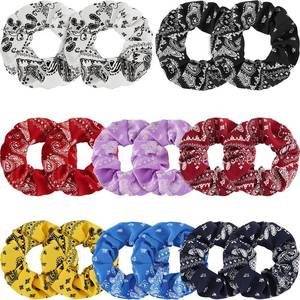 lot 73111 image: 16 Pieces Bandana Scrunchies Cotton Hair Scrunchies Elastic Soft Silk Colorful Bandana Hair Ties Accessories for Women Girls - Retail $10