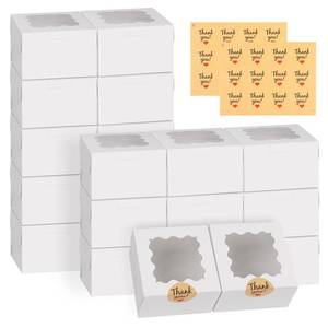 lot 73121 image: 24pcs White Cookie Boxes, 4x4x2.5 Inches Bakery Boxes with Window, for Mini Cake Treat Dessert Pastry Donuts Macaroon Strawberries Chocolate Candy (with Stickers) - Retail $6