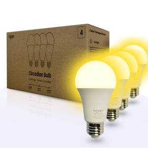 lot 73124 image: Circadian Rhythm Full Spectrum LED Light Bulb - 2700K, 2100K, 1400K, Flicker-Free, Blue Light Free Night Mode, 7W Energy Efficient Warm White for Sleep, Relaxation & Focus - 4 Pack - Retail $50