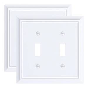 lot 73125 image: 2-Pack Double Toggle Light Switch Cover Plate, Durable Natural Bamboo Fiber Decorative Switch Plate Covers, Pure White 2 Gang Wall Plate, Corrosion Resistant - Retail $16