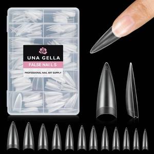 lot 73139 image: Clear Stiletto Nails Tips Half Cover Stiletto Gel Nail Tips 216pcs Almond Shape False Acrylic Nail Tips for Faster Gel Nail Extension DIY Art Salon Press On Nails 12 Sizes - Retail $9
