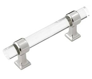lot 73159 image: Hickory Hardware 1 Pack Solid Core Kitchen Cabinet Pulls, Luxury Cabinet Handles, Doors & Dresser Drawers, 3-34 Inch (96mm) Hole Center, Crysacrylic with Polished Nickel, Crystal Palace Collection - Retail $11