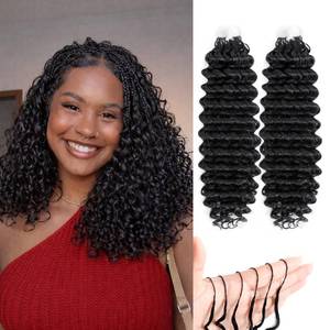 lot 73161 image: 12 Inch Miracle Knots Feather Crochet Hair for Black Women, 100 Strands Human Hair Blend Deep Wave Pre-Separated Synthetic Invisible Crochet Hair Extensions for Protective Styles(1B, 12 Inch) - Retail $37