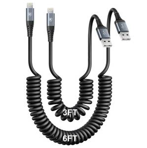 lot 73189 image: iPhone Charger Cable for Car 3FT6FT, Coiled Lightning Cable Apple MFi Certified 2 Pack Lightning Cord Compatible with iPhone14 131211 Pro MaxXS MAXXRXSX87Plus6S iPadiPod-Black - Retail $16