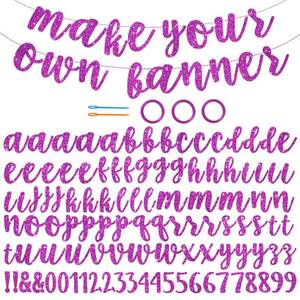 lot 73211 image: Glitter Purple 116 PCS A-Z DIY Letter Banner Kit Make Your Own Banner��Including 111 Letters and Numbers 3 Rope and 2 Threading Device,Customized for Birthday Graduation Wedding Party Decor - Retail $13