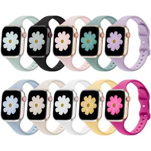 lot 73215 image: 10 Pack Slim Bands Compatible with Apple Watch Bands 38mm 40mm 41mm 42mm 44mm 45mm 46mm 49mm, Soft Thin Silicone Sport Narrow Strap for iWatch Series 111098SE7654321Ultra Women Men - Retail $17