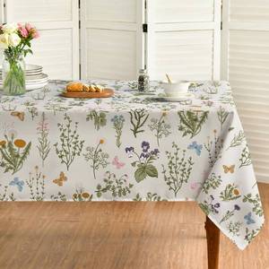 lot 73237 image: Spring Tablecloth 60�120 Inch Rectangular, Watercolor Wildflowers Floral Herbs Washable Table Cover for Party Picnic Dinner Decor - Retail $21