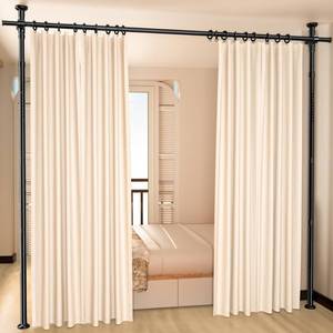 lot 63857 image: Room Divider, Tension Curtain Rod No Drilling,4-10ft(H) 28-70inch(W) Wall Divider for Room Separation, Heavy Duty Room Partition Separator, Adjustable Folding Privacy Screens,Black - Retail $30