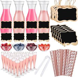 lot 63864 image: 82 Pcs Mimosa Bar Supplies 34 oz Plastic Drink Carafes with Lid Champagne Flute Pitcher Serving Bowl Chalkboard Straw Brunch Bridal Shower Station Kit for Party Wedding(Groovy,Mixed Colors) - Retail $39