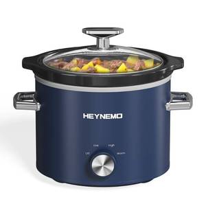 lot 63866 image: 2 QT Small Slow Cooker, 3 Adjustable Temp, Upgraded Ceramic Pot, Easy Clean-up, Nutrient Loss Reduction, Sauces, Stews & Dips, Stainless Steel, Blue - Retail $29