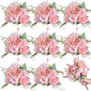 lot 63868 image: 8 Pcs 13.4 Inch Artificial Flowers Bouquet Fake Silk Flowers Faux Bouquet Hydrangea Bouquets for Wedding Birthday Table Centerpieces Home Office Decoration (Peony,Pink) - Retail $32