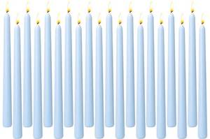 lot 63871 image: 20-Pack Ice Blue Taper Candles Unscented, 10 Inch Tall Dinner Table Candles for Winter Wedding Centerpieces, Bulk Candlesticks Smokeless Dripless, Cool Blue Decorative Candle for Home Decor - Retail $26