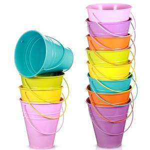lot 63872 image: 12 Pack Metal Buckets with Handle, Galvanized Bucket 4.5 x 5 Inch Basket Bucket Party Supplies, Crafts for Christmas Halloween Candy Bars Vase Crafts(Multicolored) - Retail $23