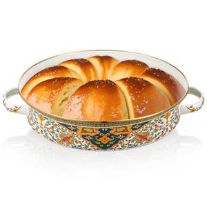 lot 63875 image: 11 Inch Enamel Pie Pan Vintage Floral Baking Dish, Non-stick Oven and Dishwasher Safe for Turkey, Pizza and Desserts Gift Wedding Gift for Wife and Mother Bride Baking Dish(Retro Style) - Retail $23