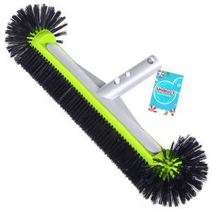 lot 63878 image: Swimming Pool Brush Head with Round Ends,17.5 Heavy Duty Aluminum Back Head for Cleans Walls, Tiles & Floors, 7 Rows Premium Nylon Bristles with EZ Clips (Green Black) - Retail $19