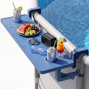 lot 63882 image: Poolside Bar For Above Ground Pool, Outdoor Pool Bar Table for Above-Ground Round Pool,40.5in Length Adjustable Poolside Table Pool Shelf with Pool Drink Holder, Above Ground Pool Accessories - Retail $46