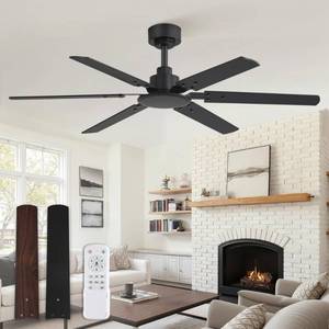 lot 63888 image: Fanbulous Ceiling Fan No Light, 48 Inch IndoorOutdoor 6 Blades Ceiling Fan with Remote, 6-Speeds, Quiet Reversible DC Motor, Fans Without Light for Tilted CeilingBedroomLiving RoomPatios - Retail $40