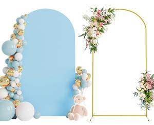 lot 63891 image: 7.2 FT Wedding Arch Backdrop Stand and Arch Cover Metal Arch Stand with Arch Stand Cover for Birthday Party Wedding Ceremony Bridal Baby Shower Event Decor - Retail $46
