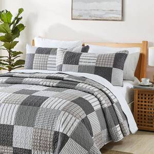 lot 63900 image: Quilt Set King Size, 3 Pieces Bedspread Coverlet Plaid Patchwork Quilt Farmhouse King Size Comforter Set Lightweight Bedding with 2 Pillow Covers Shams for All Season Gray Brown White - Retail $57