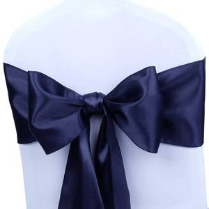 lot 63901 image: Satin Chair Sashes Ties - Babenest Upgraded 50 pcs Chair Ribbons Bows for Wedding Banquet Party Christmas Baby Shower Events Decoration (Navy Blue) - Retail $33